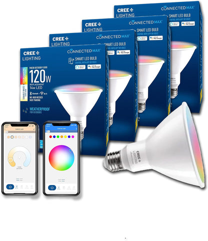 Cree Lighting Connected Max Par38 Smart LED Faretto LED da esterno regolabile, bianco + cambiamento di colore, 2,4 GHz, compatibile con Alexa e Google Home, senza bisogno di concentratore, Bluetooth +