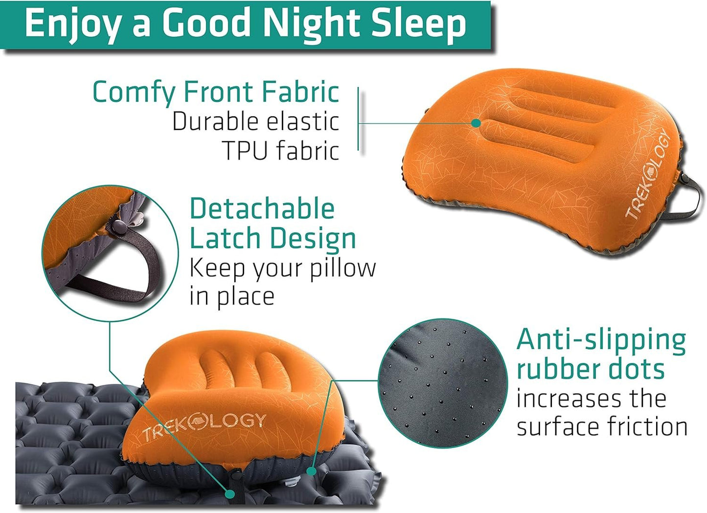 TREKOLOGY Pillow ALUFT 2.0, Camping Pillow for Sleeping, Inflatable Pillow, Inflatable Travel Pillow Camp Pillow, Oreiller de Voyage Backpacking Pillow Comfy Air Pillow for Camping Oreiller Camping