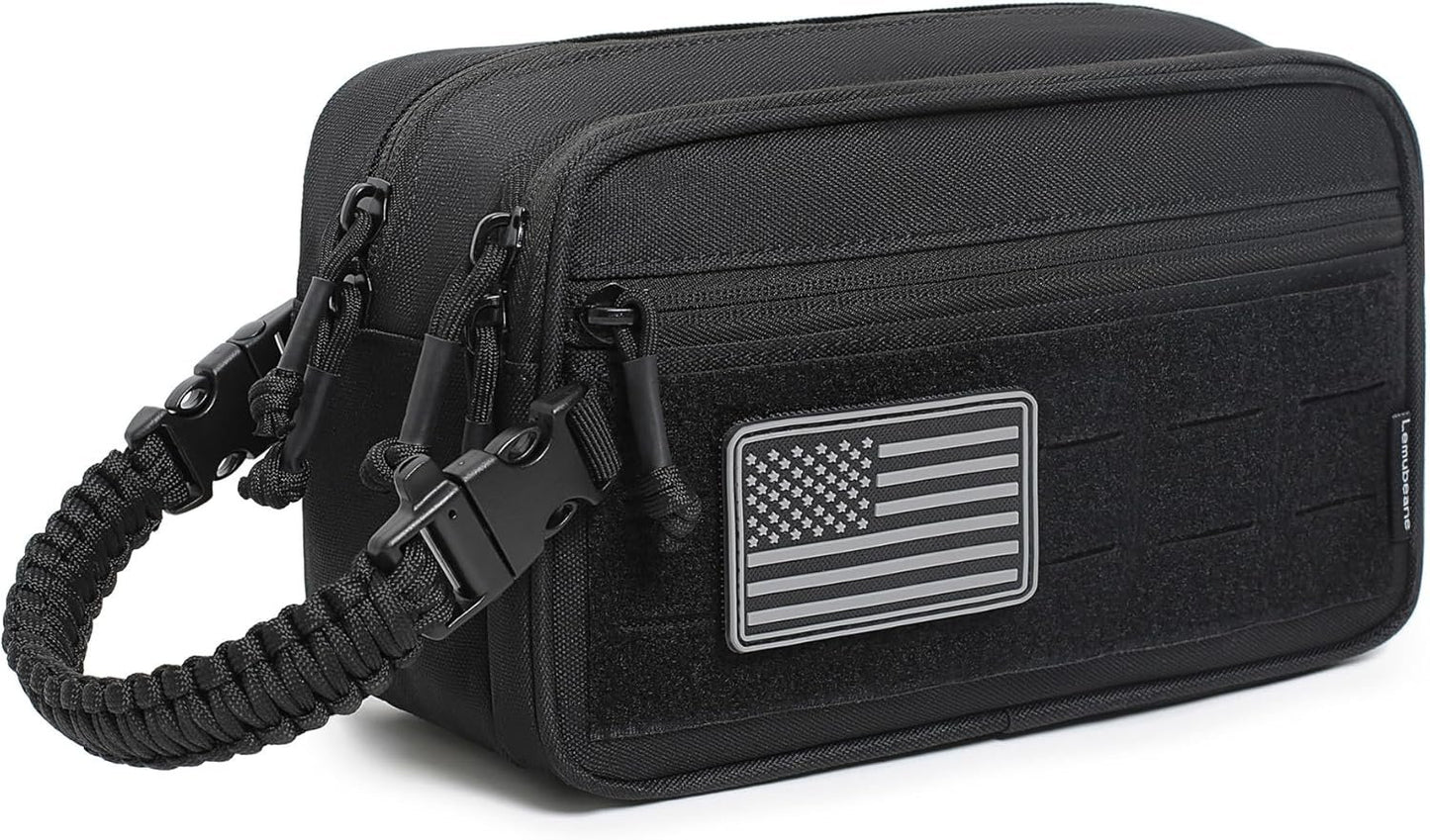 Lemubeane Tactical Toiletry Bag for Men Dry Wet Separate Dopp Kit Travel Hygiene Bag EDC Utility Tool Molle Pouch Mens Shaving Kit Travel shower Bags, Black, Tactical
