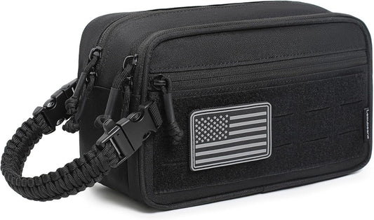 Lemubeane Tactical Toiletry Bag for Men Dry Wet Separate Dopp Kit Travel Hygiene Bag EDC Utility Tool Molle Pouch Mens Shaving Kit Travel shower Bags, Black, Tactical