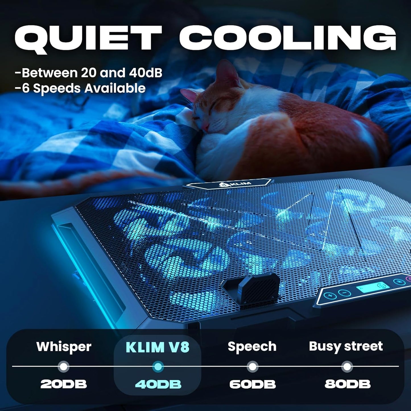 KLIM V8 Gaming Laptop Cooling Pad with 8 Fans + New Version + Gaming Laptop Cooler + Stable RGB Laptop Stand with Fan + Compatible up to 17" + 2 USB Ports + Phone Holder + 5 Year Warranty