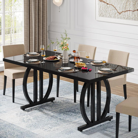 Tribesigns Black Dining Table for 4-6 People, 63-Inch Rectangular Kitchen Table with Strong Metal Frame, Modern Industrial Kitchen & Dining Room Furniture