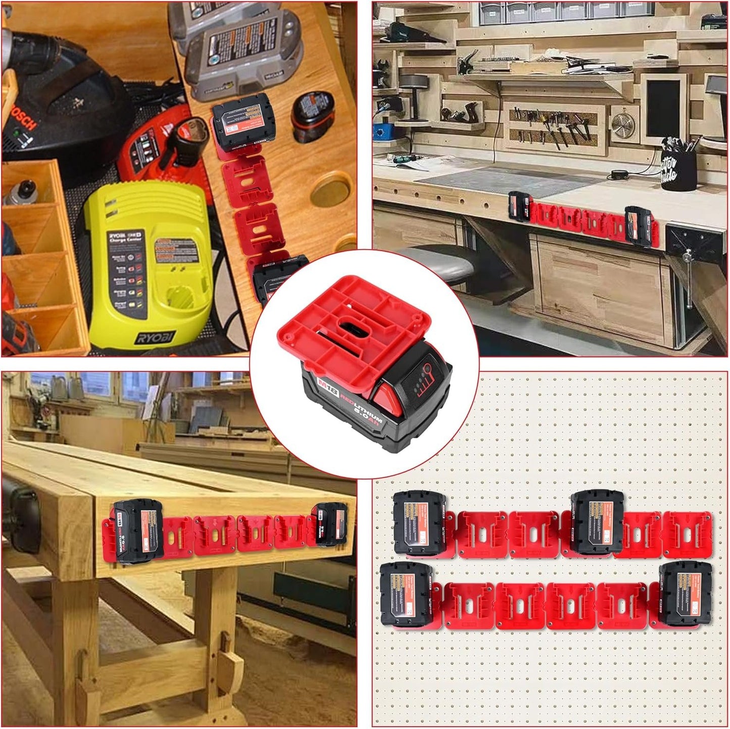 GIPFTYAG 12 Pack Battery Holder for Milwaukee M18 18V Battery Mounts Dock Holder Fit for M18 48-11-1815 48-11-1828 48-11-1850 48-11-1860 (w/24 Screws, No Battery)