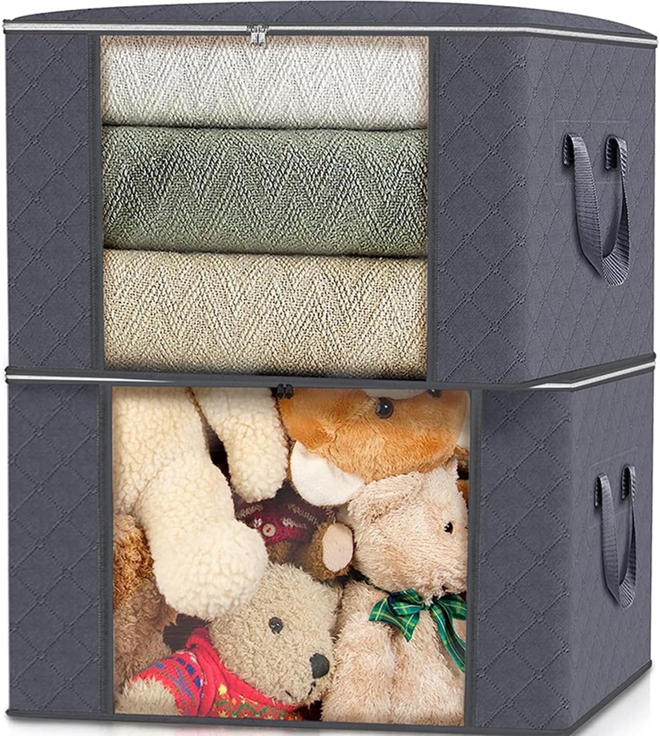 90L Large Storage Bags, 6 Pack Closet Organizers and Storage, Clothes Foldable Storage Bins with Reinforced Handles,Clear Window Sturdy Storage Containers for Clothing, Blanket, Comforters,Bedding