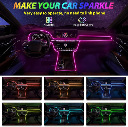 Car Led Strip Lights,Interior Lights,Ambient Lighting Kit With RGB 16 Million Colors Fiber Optics&Music Sync Rhythm,USB Neon Light Accessories for Center Console&Dashboard,Upgraded Version