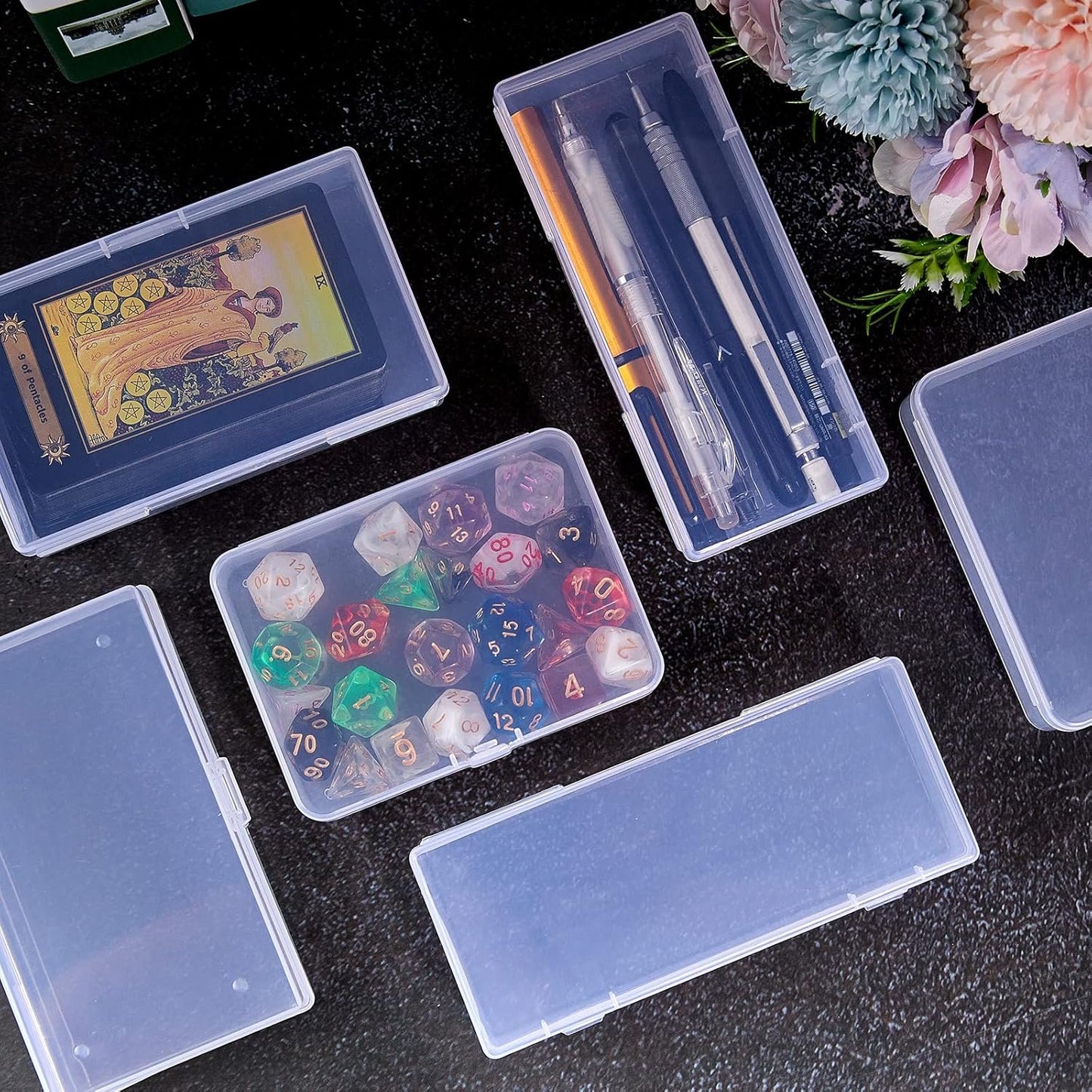 ZORRITA 6 Pack Small Plastic Storage Containers with Hinged Lids, Rectangle Clear Plastic Boxes for Beads, Jewelry, Game Pieces and Crafts Items (6.1 x 2.56 x 1.18 Inch)