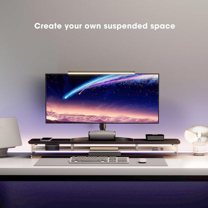 FENGE 2-Tier Acrylic Dual Monitor Stand Riser,42.5 Inch Acrylic Monitor Stand with Storage Organizer for Home, Office and Business ,BLACK