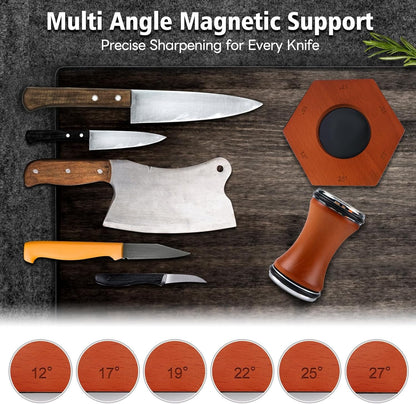 Top-spring Rolling Knife Sharpener Tool Kit - Multi-Angle Magnetic Roller Sharpeners for Kitchen Knives - Offers 12&15&17&19&22&25 Degree Knife Sharpening