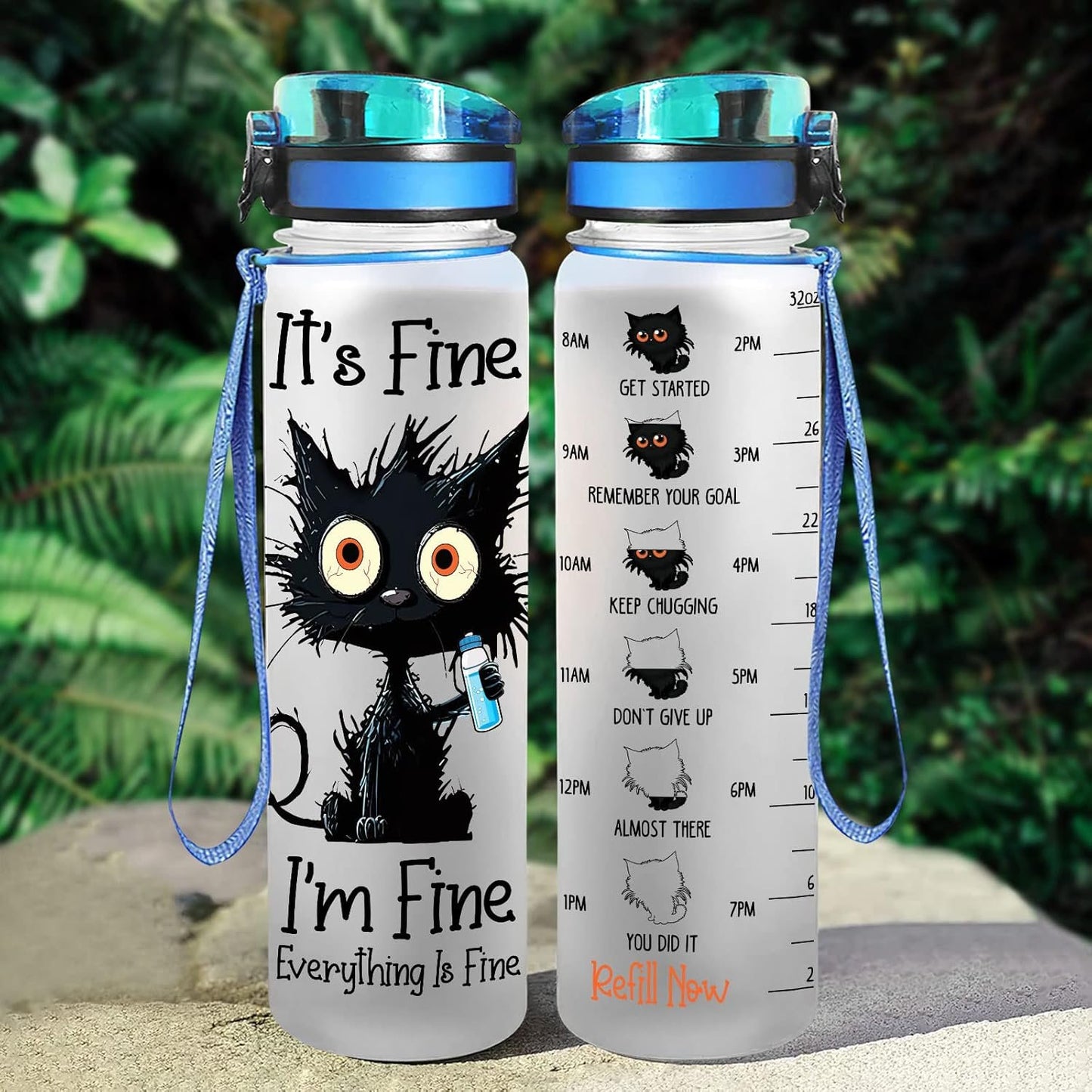Crazy Cat Water Bottle 32 oz Tritan Plastic, Its Fine Everything Is Fine Water Bottle, Funny Birthday Mothers Day Halloween Christmas Gifts for Pet Lovers Cat Mom Lady Women