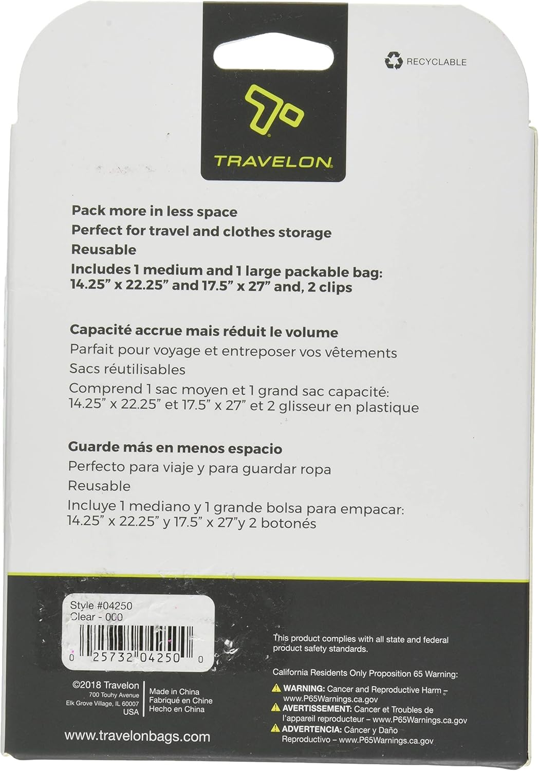Travelon Set of 2 Compression Packing Bags, Clear, One Size