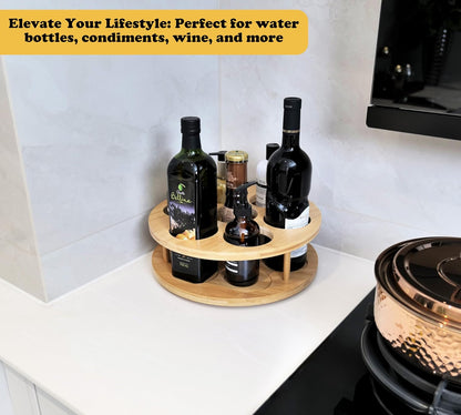 7 Slots Water Bottle Organizer for Stanley Tumbler, Rotatable Stanley Cup Organizer Holder for Kitchen Cabinets, Bamboo Wood Water Bottle Storage Rack for Stanley Cup Accessories