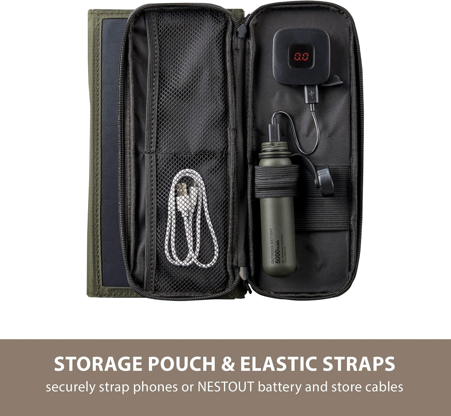 ELECOM NESTOUT Portable Solar Panel, Dual USB-A Ports, 14W Power Generation Charger for Phone Camping, Durable Water-Resistant Ripstop Nylon, Foldable Lightweight, Adjustable Stands (2-Panel)