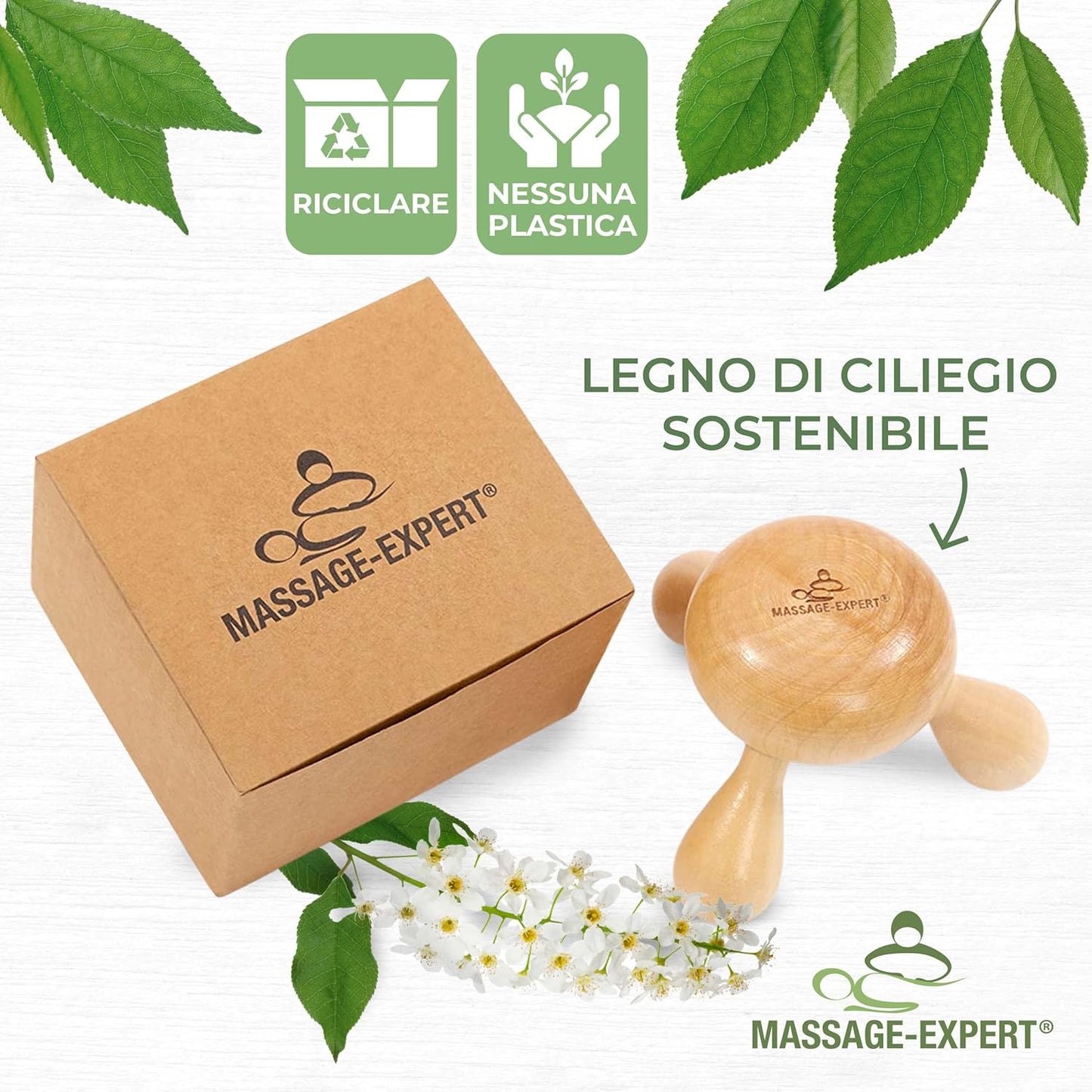 MASSAGE-EXPERT Wooden Hand Massager for Single or Couples Massage for Relaxing Back, Neck, Arms and Legs, Maximum Hygiene with Oil-resistant Surface