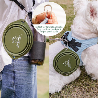 CHICHIPAWS Dog Bowls for Travel, 2-Pack Pet Collapsible Bowls for Cats Dogs, Portable Pet Feeding Watering Dish for Walking Parking Traveling with 2 Carabiners, BPA Free (Green, Large)
