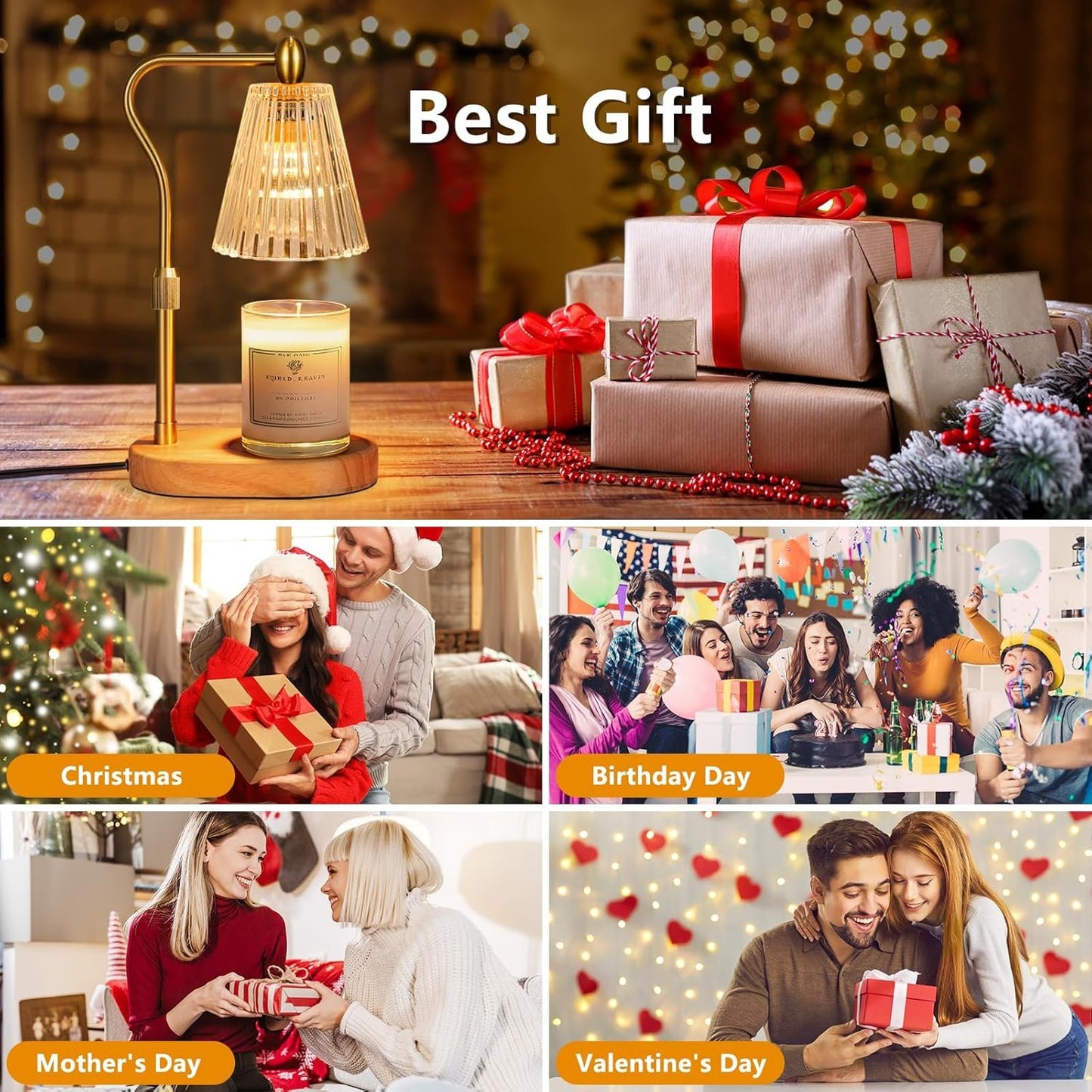 Candle Warmer Lamp with Timer and Dimmer Adjustable Height, Candle Warmer with 2 Bulbs for Scented Jar Candles Home Decor Christmas Gifts