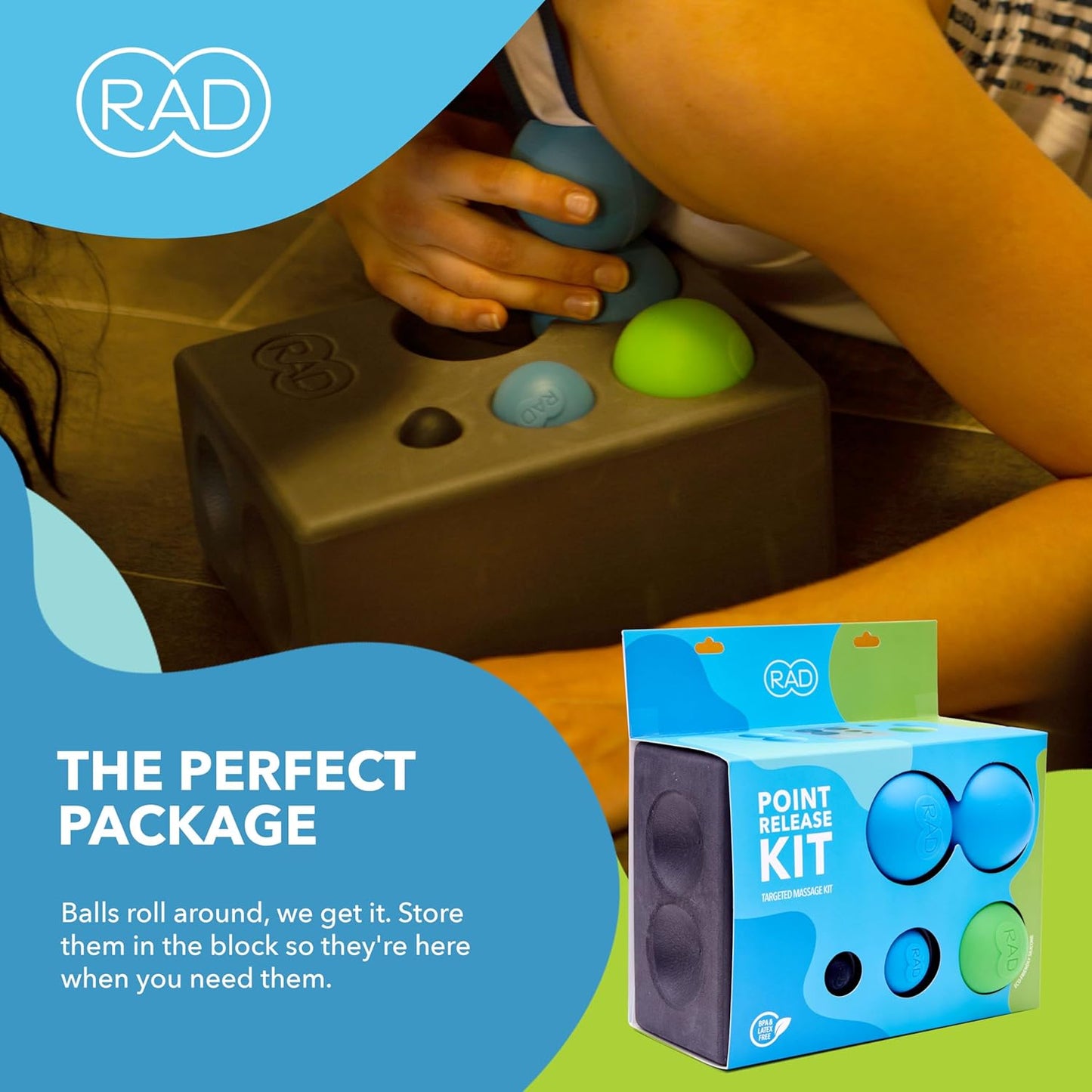 RAD Point Release Kit I Myofascial Release Tool Kit with Block, Massage Balls and Peanut Roller for Self Massage, Mobility and Recovery