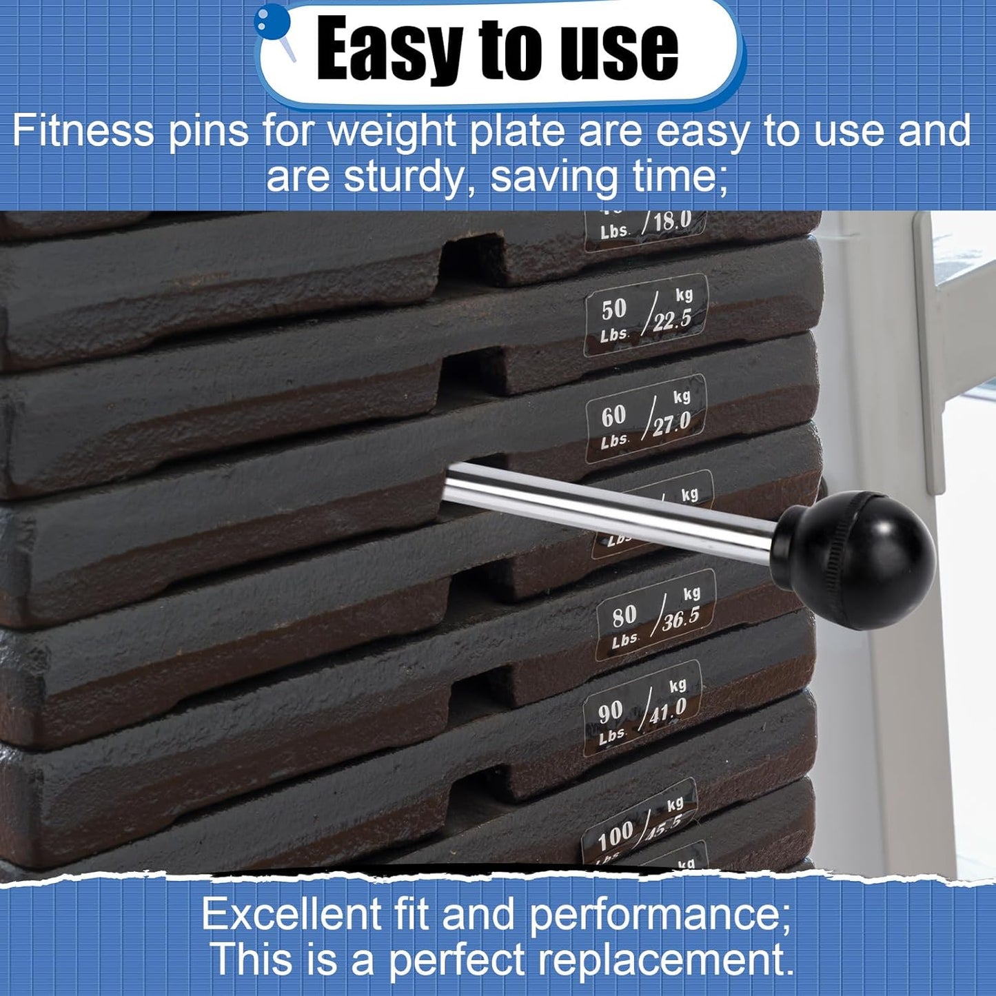 NQEUEPN 2pcs Round Weight Stack Pin, Pin Tensile 3/8 Inch in Diameter 6 Inch Locking Space Universal Gym Pin Weight Machine Pin Weight Selector Pin for Home Gym Exercise Machine Accessories