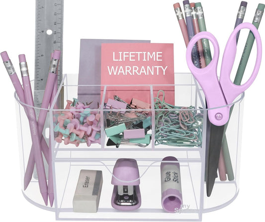 Desk Organizer Pen Holder Acrylic for Office Supplies and Desk Accessories Clear Office Organization Desktop Organizer for Room College Dorm Home School (Clear)