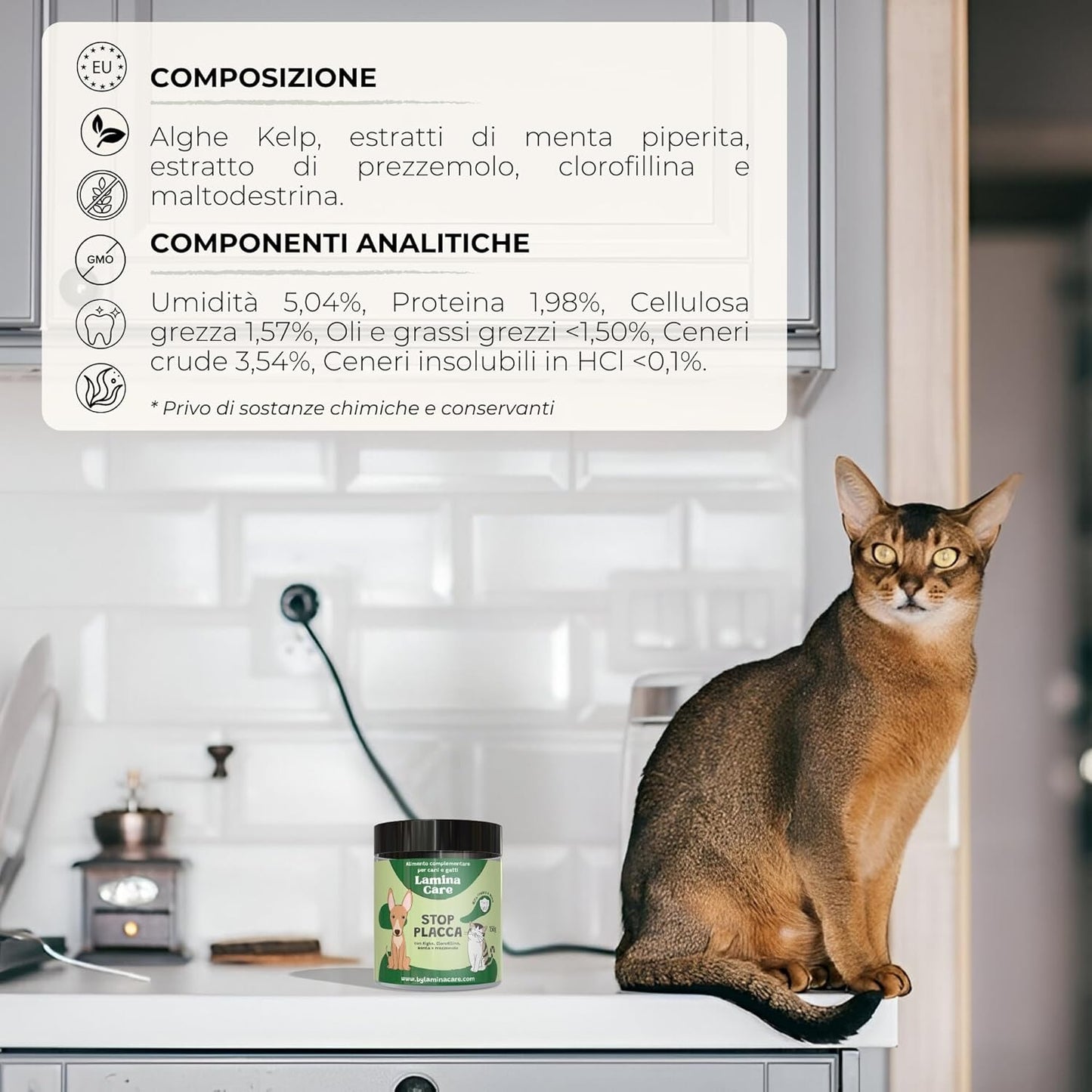 Lamina Care - Natural Supplement for Cleaning Teeth for Dogs and Cats with Kelp Algae to Improve Bad Dog Breath, Powder Dissolves Tartar Dog of Pleasant Taste, Alternative to Toothbrush for Dogs