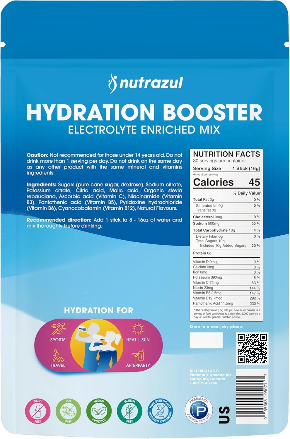 Nutrazul Hydration Booster | Supports Rapid Hydration | Electrolyte Enriched Mix | No Artificial Sweeteners | Passion Fruit Flavour| Vegan, Gluten-Free, Non-GMO | 30 Sticks