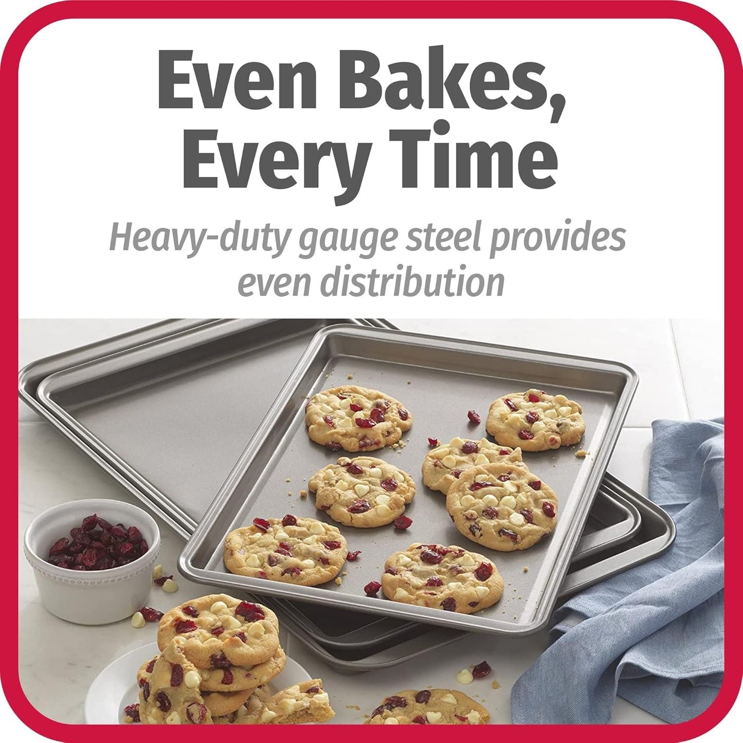 GoodCook Nonstick Steel 3-Piece Cookie Sheet Set, Gray, Small, Medium, Large