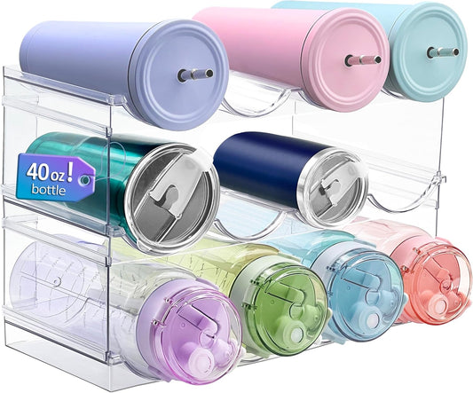 Homecor 3 Pack Water Bottle Organizer, Upgrade Stackable Pantry Home Organization and Storage Shelf, Plastic Tumbler Holder for Kitchen Cabinet Cupboard Organizer, Mug Cup Bottle Storage