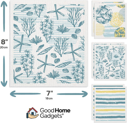 Good Home Gadgets Swedish Dishcloths for Kitchen | 6-Pack Ocean Collection | Absorbent Reusable Swedish Dishcloths, Eco-Friendly Cellulose Sponge Dishtowels