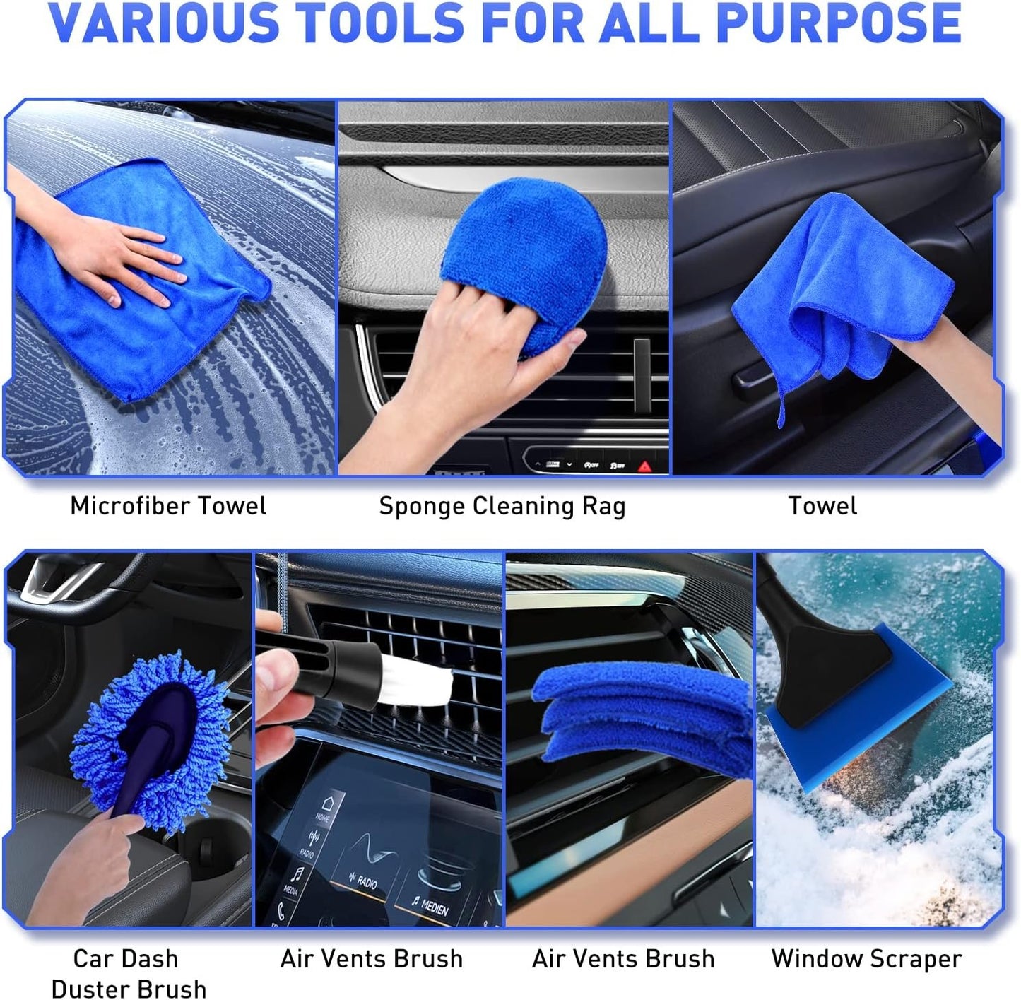 BGFJYUK 22Pcs Car Interior Detailing Kit with High Power Handheld Vacuum,Car Cleaning Kit,Detailing Brush Set, Windshield Cleaner,Car Wash Kit for Exterior Wheels