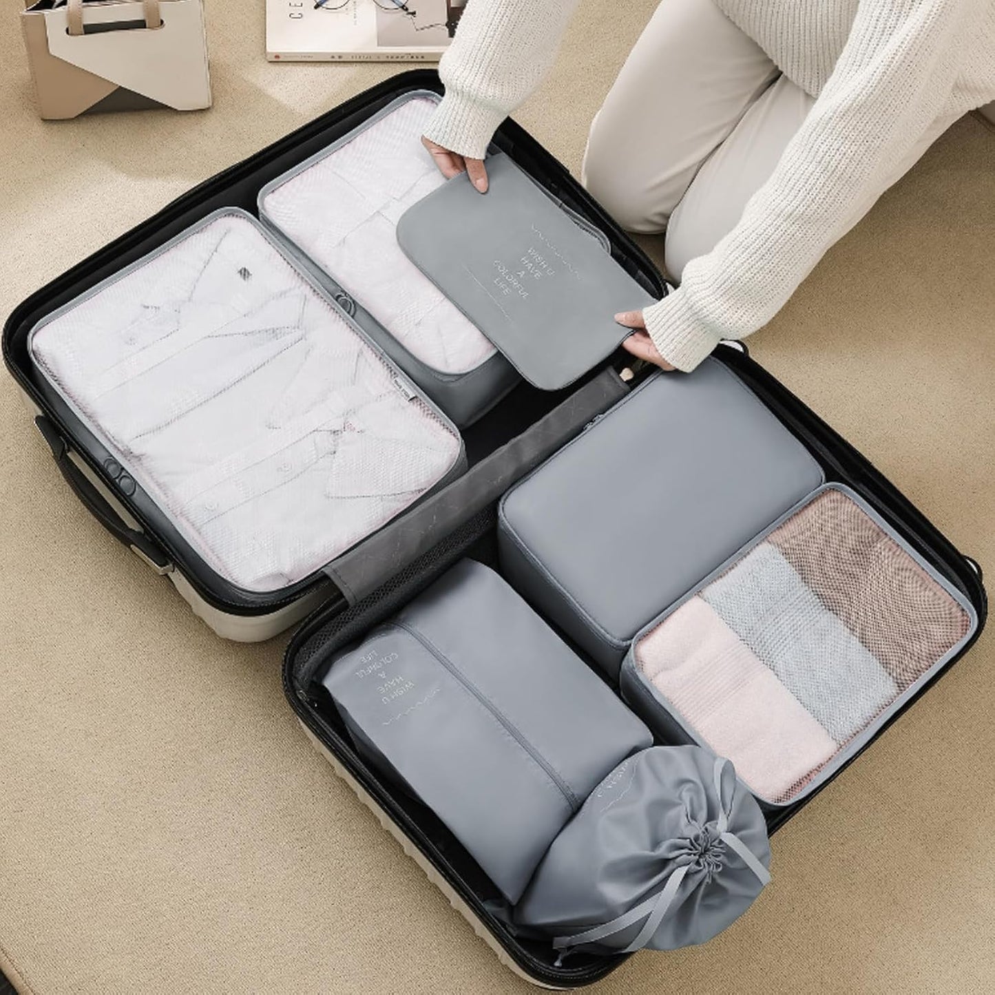 8 Piece Suitcase Organizer - Space Saving Suitcase Organizer Set - Suitcase Organizer Set - Travel Backpack Organizer - Travel Organizer - Waterproof Bags for Travel Clothing