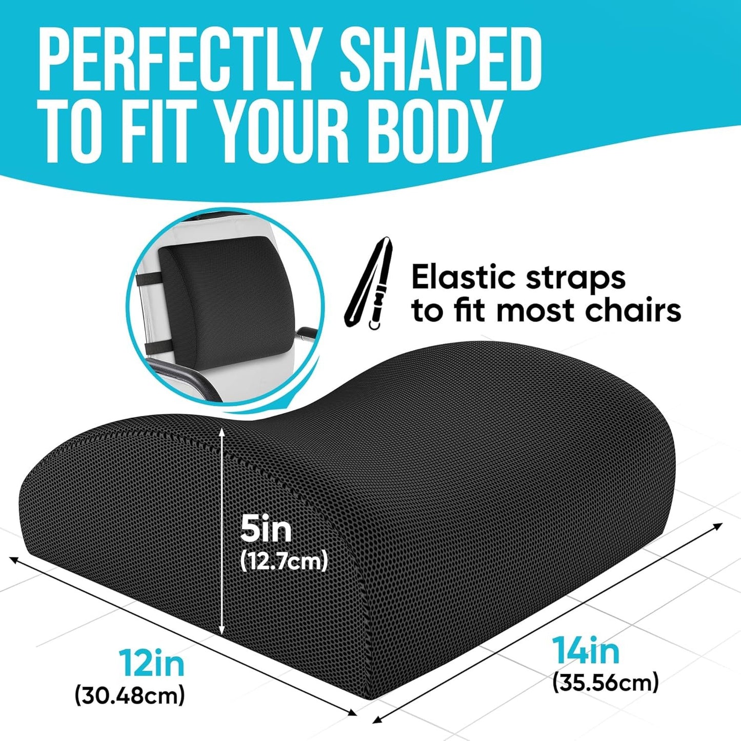 FORTEM Lumbar Support Office Chair, Lumbar Support Pillow for Car, Office Chair Back Support, Lumbar Pillow for Desk Chair, Memory Foam Back Cushion, Washable Cover (Mesh, Black)