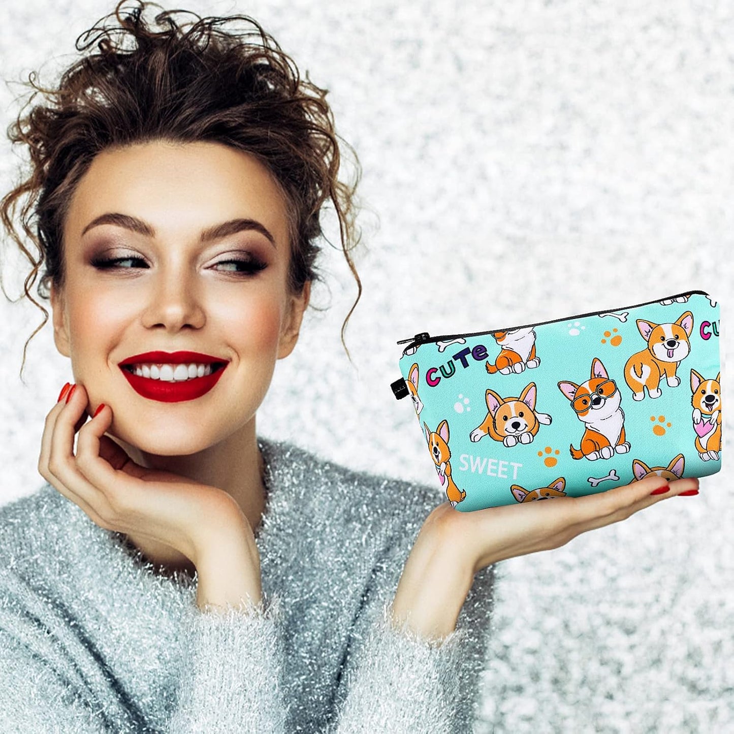 Sibba Canvas Cosmetic Bag, Small Money Bag, Hook & Loop Closure Pen Holder, Cosmetic Bag, Makeup Organizer, Travel Accessories for Teenagers and Girls, Shiba Pattern, Bag Organizer