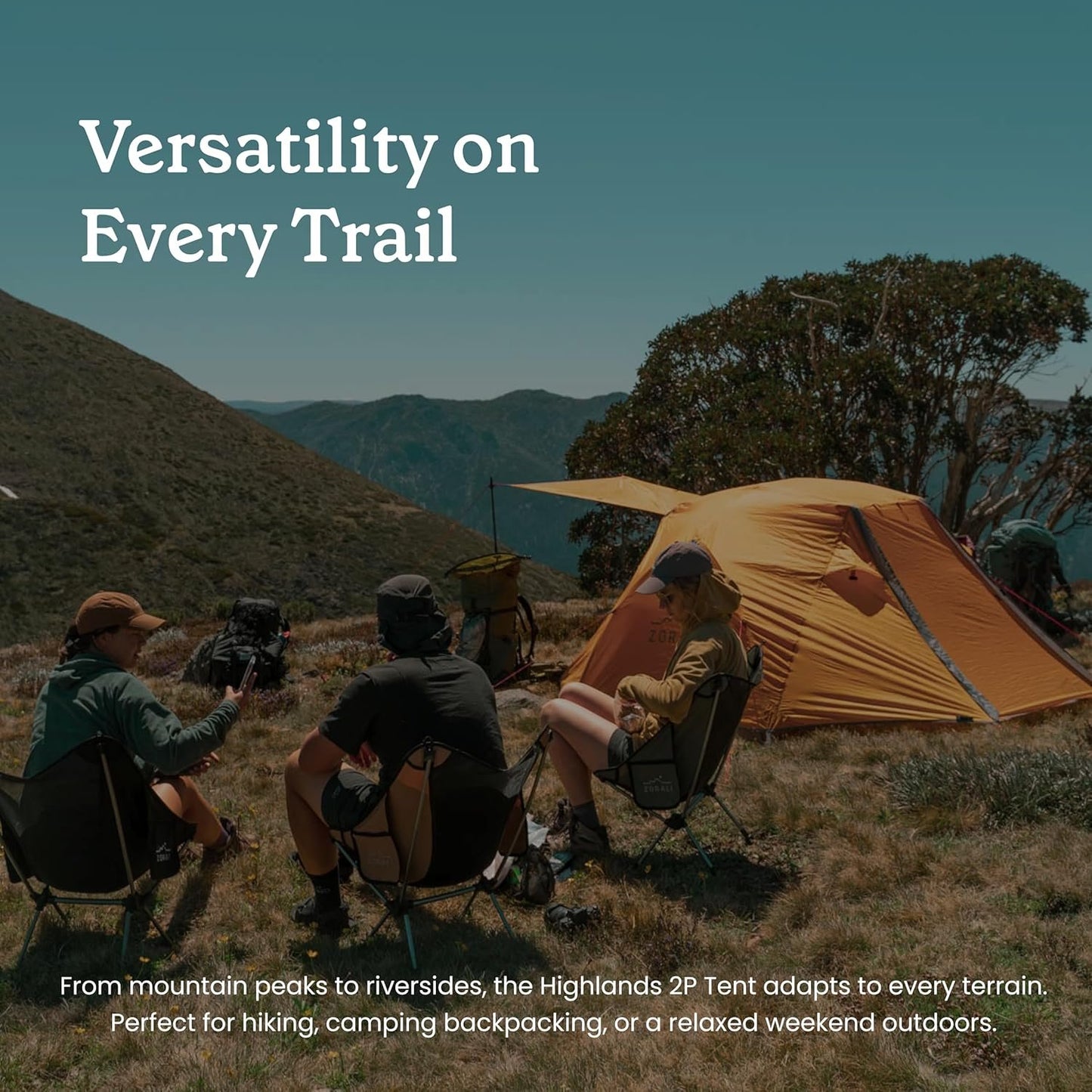 Zorali Highland 2-Person Waterproof Tent - Easy Setup Camping & Hiking Tent - Lightweight, Dual Doors, Ideal for Backpacking & Car Camping, 3-Season Outdoor Adventures & Camping Essential