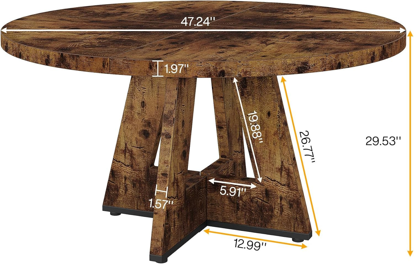 Tribesigns Round Dining Table Wood Kitchen Table for Dining Room, 47" Dinning Room Tables for 4 Adult, Farmhouse Dinner Table with Wooden Tabletop and Cross Base, Vintage