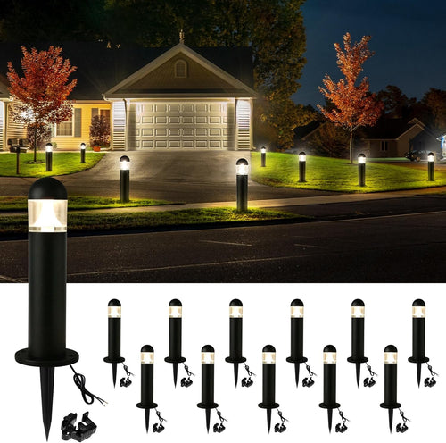 MOON-DE-AGE Low Voltage Landscape Pathway Lights, 12V LED Bollard Light IP67 Waterproof, Outdoor Driveway Walkway Wired Lights (Included Connector) - Yard Garden Lawn, 2700K Warm White, 12 Pack