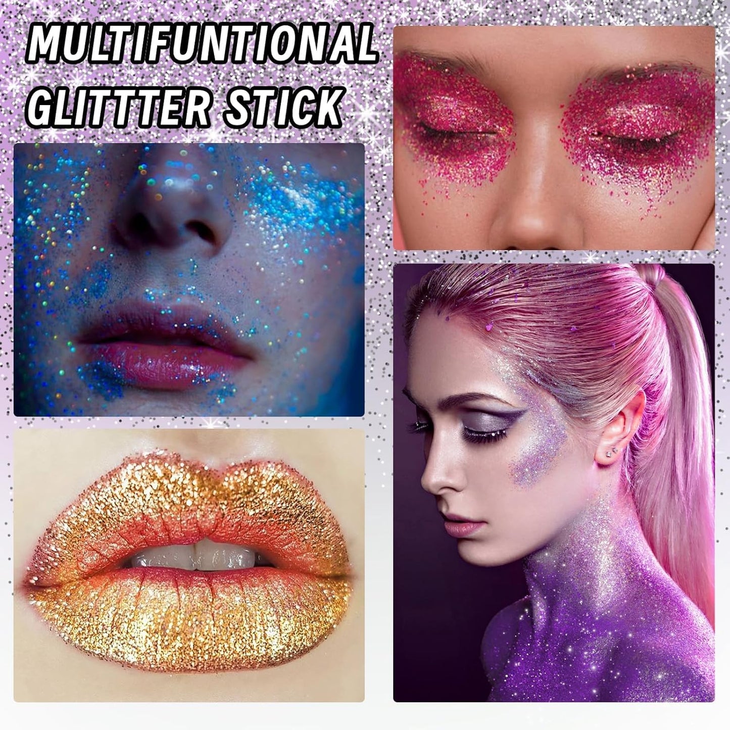 Prreal Body Glitter, Sparkling Body Glitter Stick, Face Glitter Gel, Mermaid Sequins Glitter for Hair Nail, Sequins Chunky Glitter Stick Rave Accessories Stage Halloween Festival Makeup (#06 Silver)