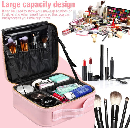 Chstarina Travel Beauty Case, Professional Makeup Bag, Women's Makeup Bag, Waterproof Makeup Bag, Bag with Adjustable Dividers Organizer, Travel Organizer, Pink, pink, makeup case