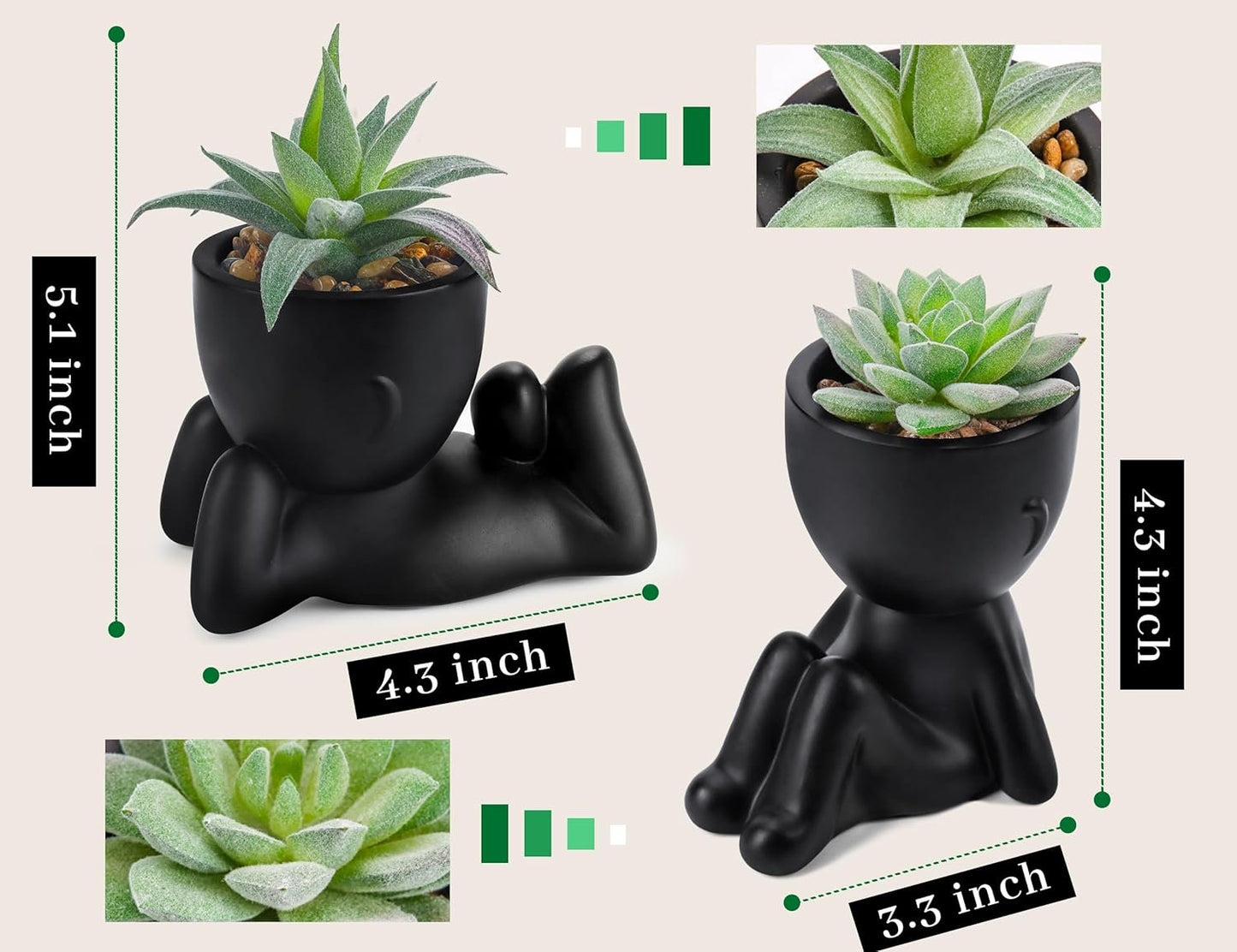 Der Rose Set of 2 Fake Plants Artificial Succulent Plants for Office Desk Accessories Black Bathroom Home Room Aesthetic Shelf Decor Indoor