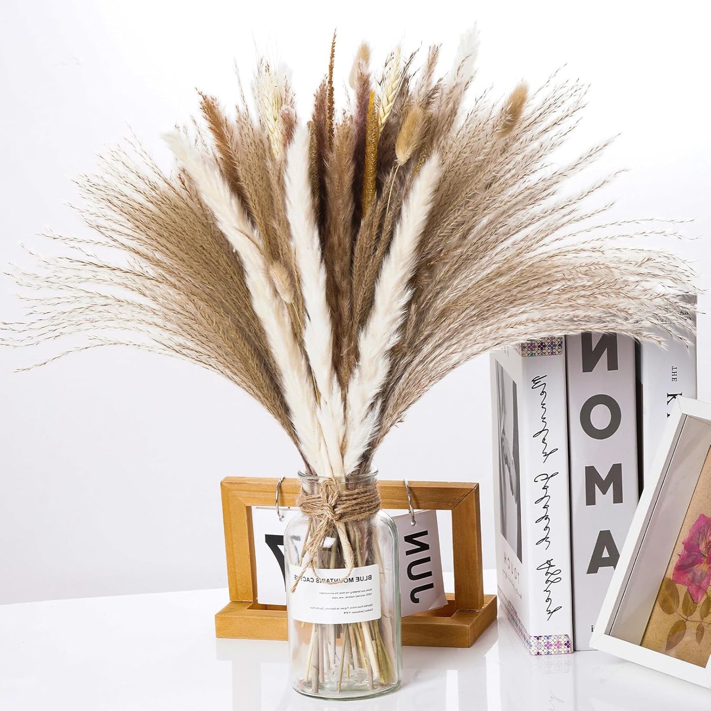 102 Pcs Pampas Grass Dried Flowers Plants Decor, Natural Pampas Reed Grass Bunny Tails for Boho Wedding Farmhouse Dining Table Boho Home Decoration
