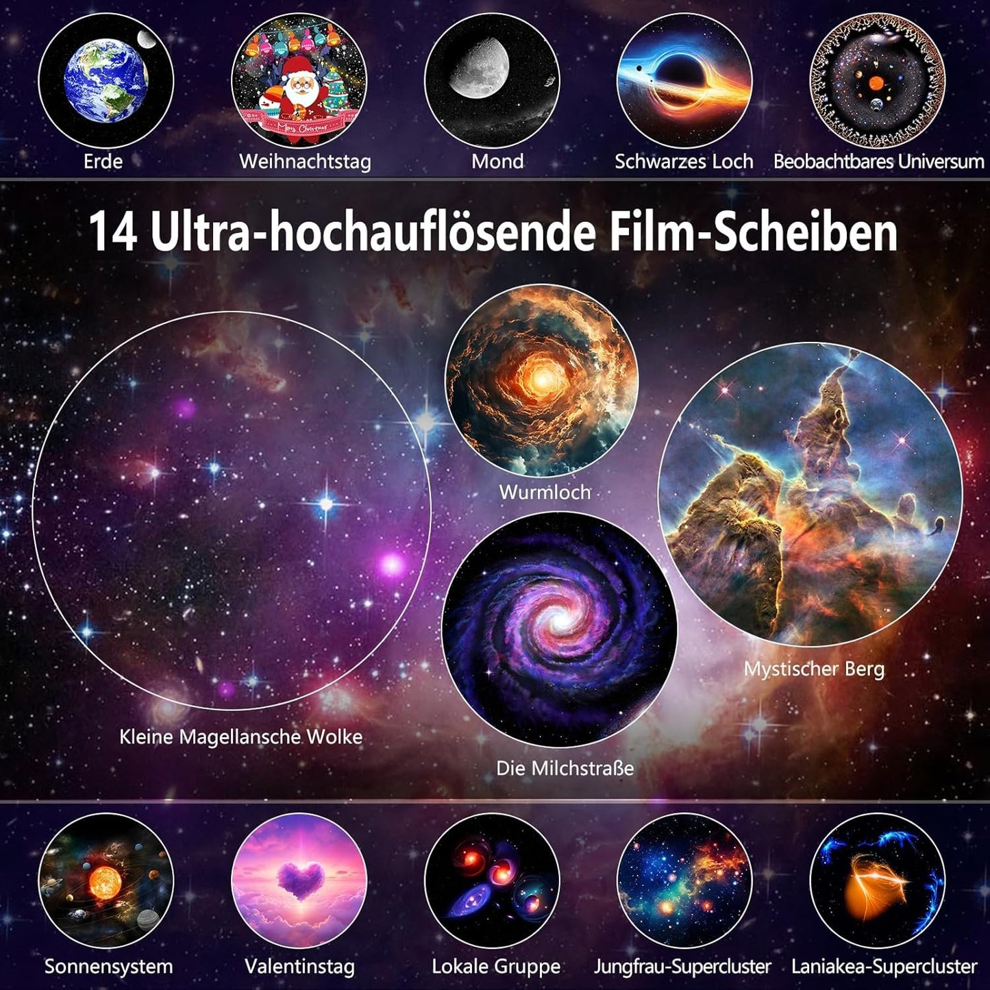 Upgrade Starry Sky Projector, Home Planetarium Projector Lamp, Starry Sky for Bedroom, Children, Adults with 14 Planet Discs, Moon/Fog/Sky Galaxy Projector, Skylight Projector, White