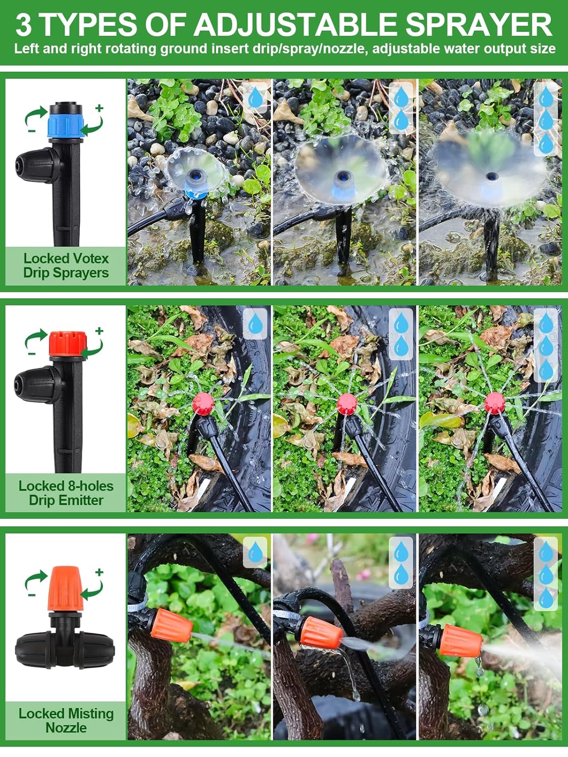 207 piedi Kit Irrigazione a Goccia Automatica con Timer l'Acqua, Kalolary Sistema Irrigazione Giardino Regolabile 1/4" 1/2" con Tubi 4/7 16 mm Sistema Irrigazione Automatica Micro Goccia Prati Cortili