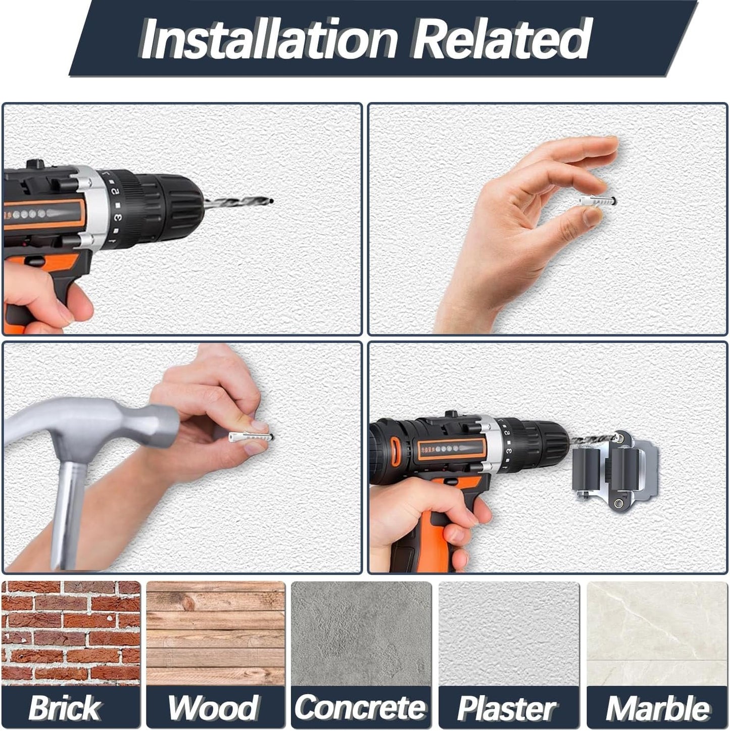 3-H Mop and Broom Holder Big Size Hanging 1 KG Extra,Broom Holder 6 Pack,Broom Holder Wall Mount for Garage Garden Shed Storage System Laundry Room Home Kitchen Organization(Black)