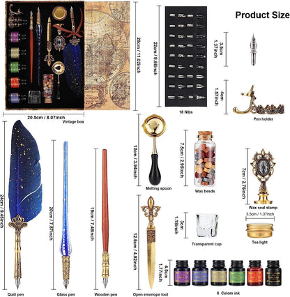 Joyeee Quill Writing Pen Ink Stationery Set, Classic Antique Pens Set with 18 Nibs, Idea for Beginners Artists Drawing, Arts Crafts Signatures, Decoration, Women Gift Selection Calligraphy Kits #87