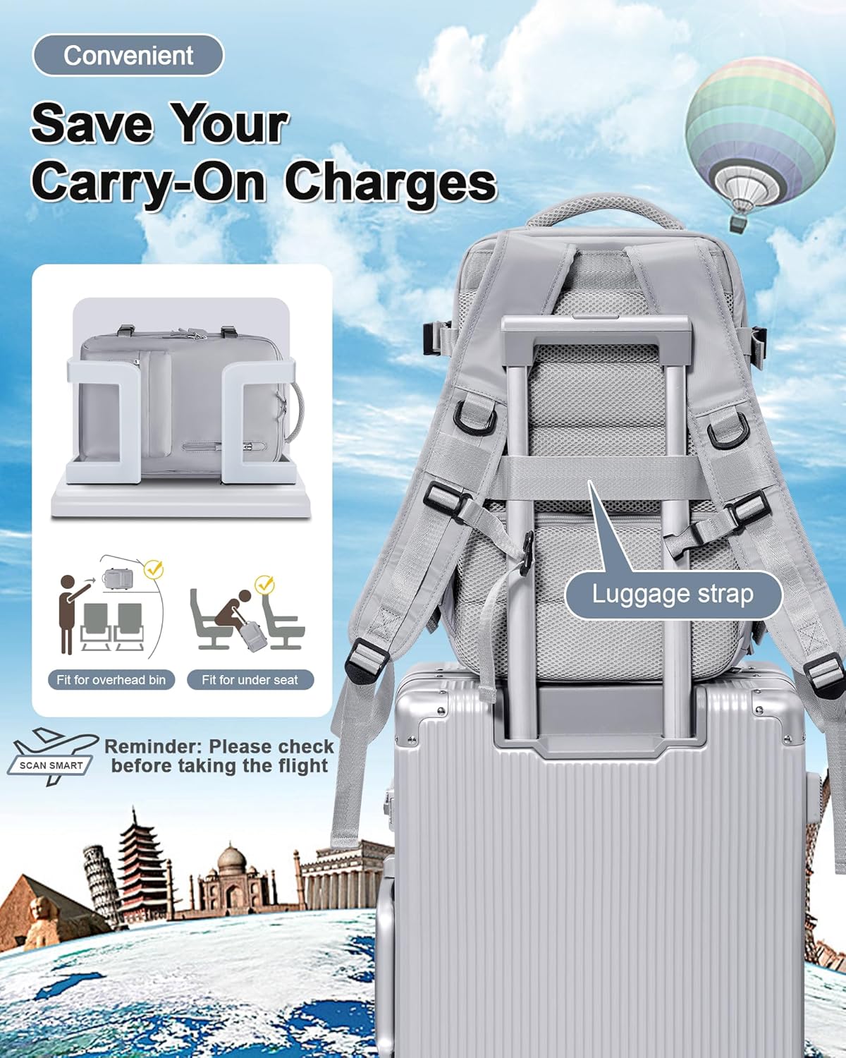 Lendolk Large Travel Backpack Women, Carry On Backpack Men,Hiking Backpack Waterproof Outdoor Sports Rucksack Casual Daypack School Bag Fit 14 Inch Laptop with USB Charging Port Shoes Compartment