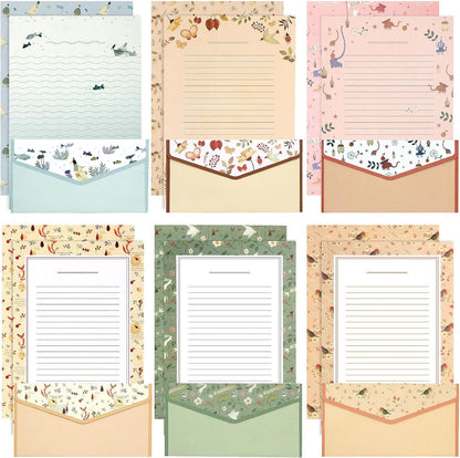 KSIWRE Stationery Writing Paper with Envelopes, Sweet Floral Style Lined Stationary Paper，36 PCS Letter Writing Paper with 18 PCS Envelopes, for Invitations Gifts Holiday Wishes