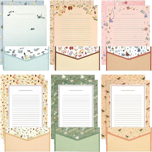 KSIWRE Stationery Writing Paper with Envelopes, Sweet Floral Style Lined Stationary Paper，36 PCS Letter Writing Paper with 18 PCS Envelopes, for Invitations Gifts Holiday Wishes