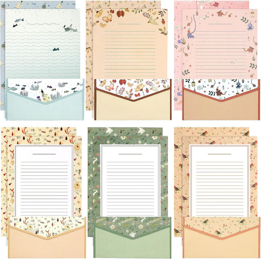 KSIWRE Stationery Writing Paper with Envelopes, Sweet Floral Style Lined Stationary Paper，36 PCS Letter Writing Paper with 18 PCS Envelopes, for Invitations Gifts Holiday Wishes
