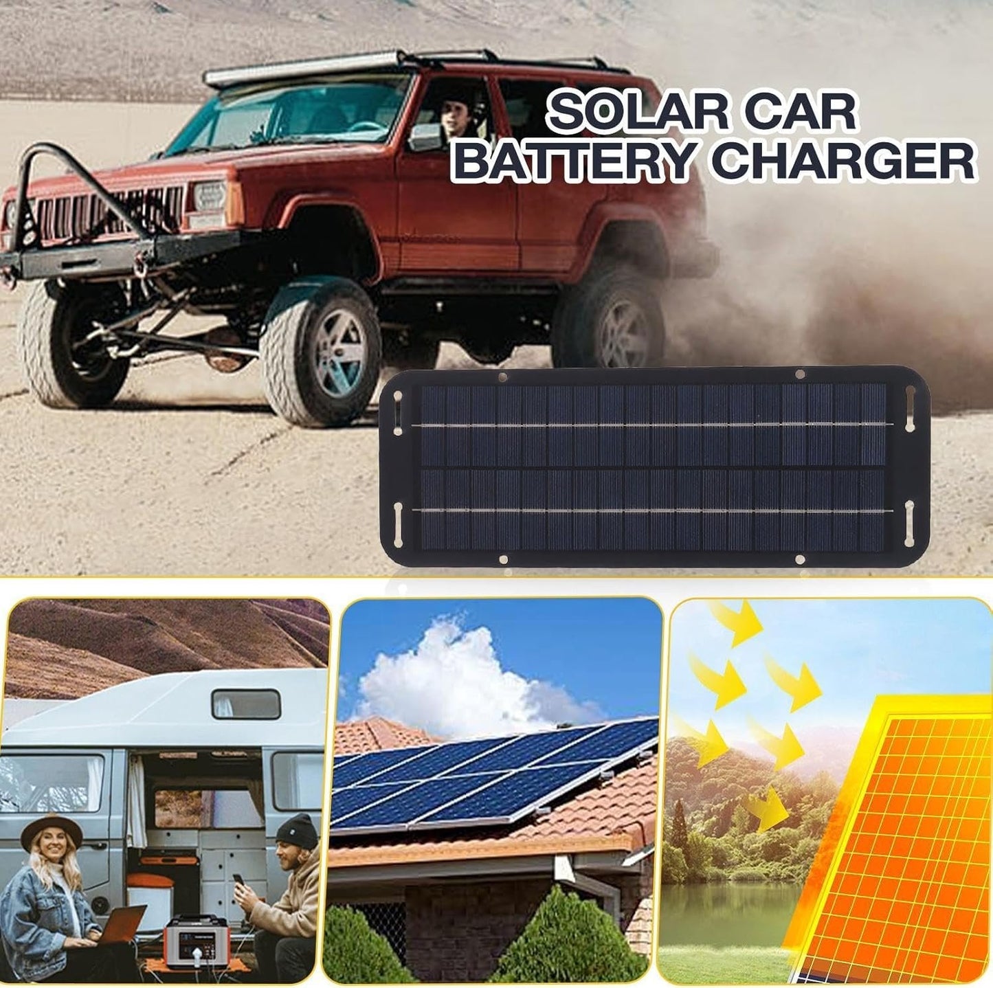 Solar Powered Charger - Panel Car Battery Charger, Powers Trickle Battery Charger | Waterproof Solar Panel Trickle Charging Kit, Solar Charger Powers Bank, Waterproof Solar Battery Maintainer for Car