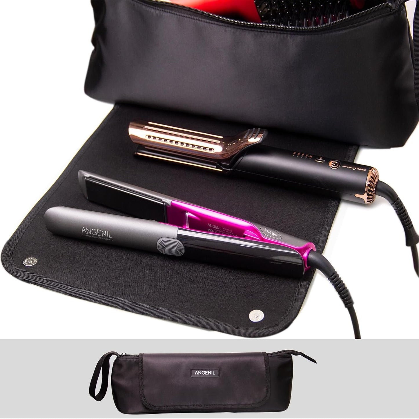ANGENIL Large Curling Iron Bag, Heat Mat for Hair Tools Travel Bag 2 in 1 with Heat Mat for Hair Curler, Hair Straightener Brush and Hot Air Brushes, Hot Tool Bag Accessories Organizer for Women