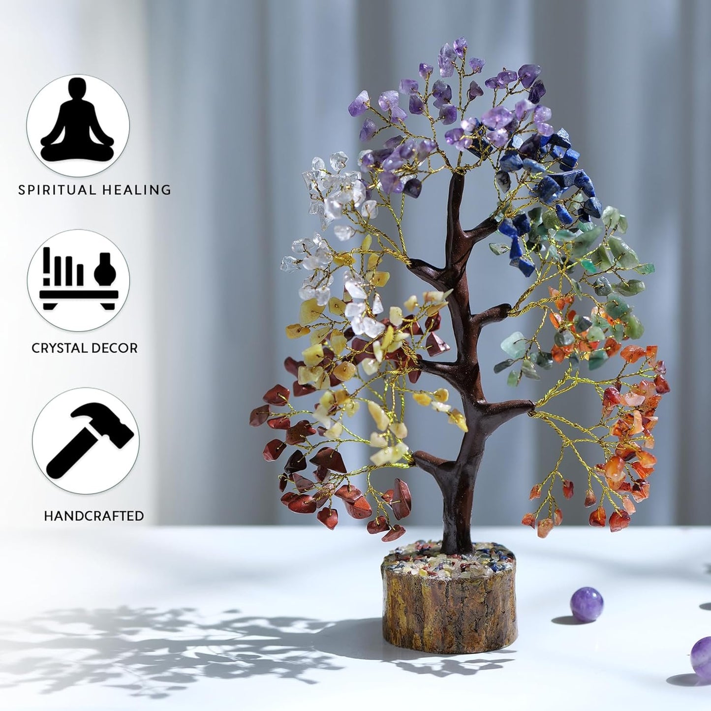 Chakra Tree - Crystal Tree - Gem Tree - Feng Shui Decor - Crystal Bonsai Tree - 7 Chakra Tree of Life Decor - Gemstone and Crystals - Spiritual Tree - Chakra Stones - Crystal Gifts - Energy Crystals
