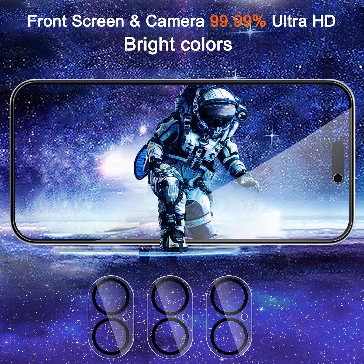 Ferilinso [Auto Dust Install] 3 Pack Privacy Screen Protector for iPhone 16 [Phone Case fit], 3 Tempered Glass Camera Lens Accessories for Apple